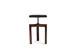 Height-Adjustable Danish Stool with Black Leather 1960