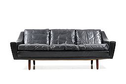 1960s Georg Thams black Leather Three-Seater Sofa