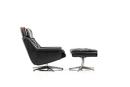 Danish Leather Swivel Lounge Chair and Ottoman by Werner Langenfeld for ESA