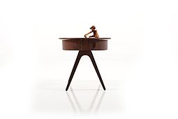 Early round Danish Sewing Table in Teak