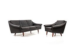 Danish Leather 3-Seater Sofa and Armchair by Aage Christiansen