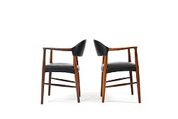 Kurt Olsen Danish Armchairs with black Leather