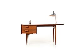 Mid Century Teak Desk with organic shape Handles