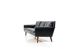 Mid Century Danish Black Leather 3-Seater Sofa