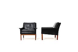Pair of Mid Century Danish Easychairs in Black Leather