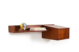 Mid Century Danish Teak Wall Shelf with Drawer and Compartment