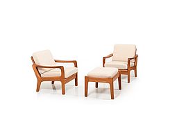 Pair of Danish Teak Loungechairs with Ottoman by Jens-Juul Christensen