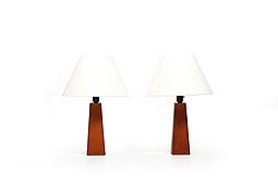 Pair of Cognac Leather Table Lamps by Lisa Johansson-Pape