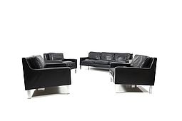 1960s black Leather Tecta Moebel Seating Group 3-1-1-1