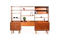 Mid Century Scandinavian modern Wall Unit / Shelf System in Teak
