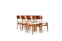 Set of 6 Mid Century Danish Dining Chairs in Teak and Oak