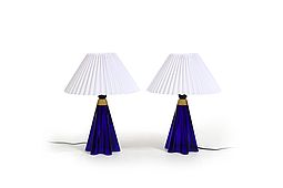 Pair Blue Glass LeKlint Table Lamps 1970s Model 304