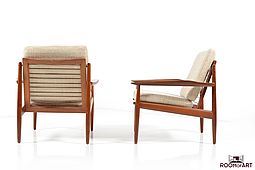 Early Pair of Teak Wooden Easy Chairs