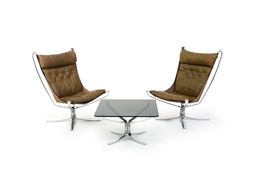 Cromed Falcon Chairs & Table by Sigurd Ressell 1970s