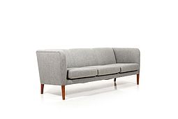 1950s Danish Three-Seater Sofa with gray Fabric and Teak Legs