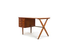 Mid Century Danish Teak and Oak Cross Leg Desk