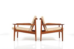 Early Pair of Teak Wooden Easy Chairs