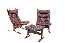 Siesta High Back Lounge Chairs and Ottoman by Ingmar Relling for Westnofa