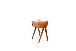Early 1950s Sewing Table in Elm Wood and Brass Handles