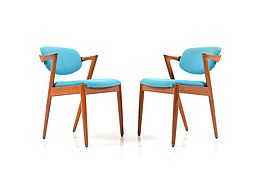 Pair of mid Century Teak Kai Kristiansen Dining Chairs, Model 42