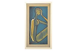 Oil Painting "Female Nude" Expressionism 1960s. Unknown Artist