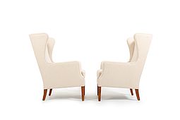 Pair of Danish Wingback Lounge Chairs incl.Ottoman