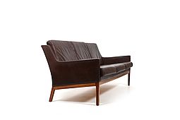 Kai Lyngfeldt-Larsen three Seater Sofa in Brown Leather 1960s