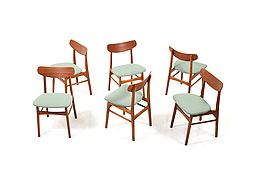 Set of 6 Mid Century Danish Dining Chairs in Teak and Oak