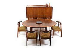 Rare Dining Room Set / Cowhorn Chairs, Table and Cabinet by Svend Aage Madsen