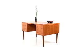 Mid Century Modern Danish Desk with Brass Handles